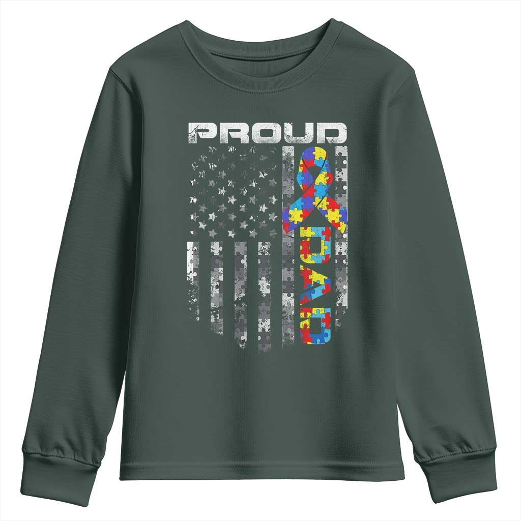 Vintage Proud Autism Dad Youth Sweatshirt USA American Flag Father Day