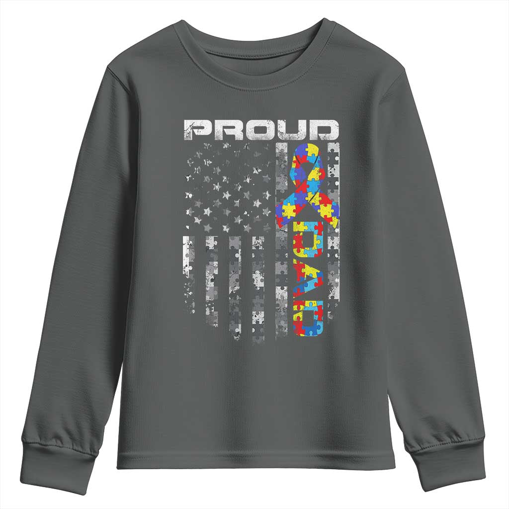 Vintage Proud Autism Dad Youth Sweatshirt USA American Flag Father Day