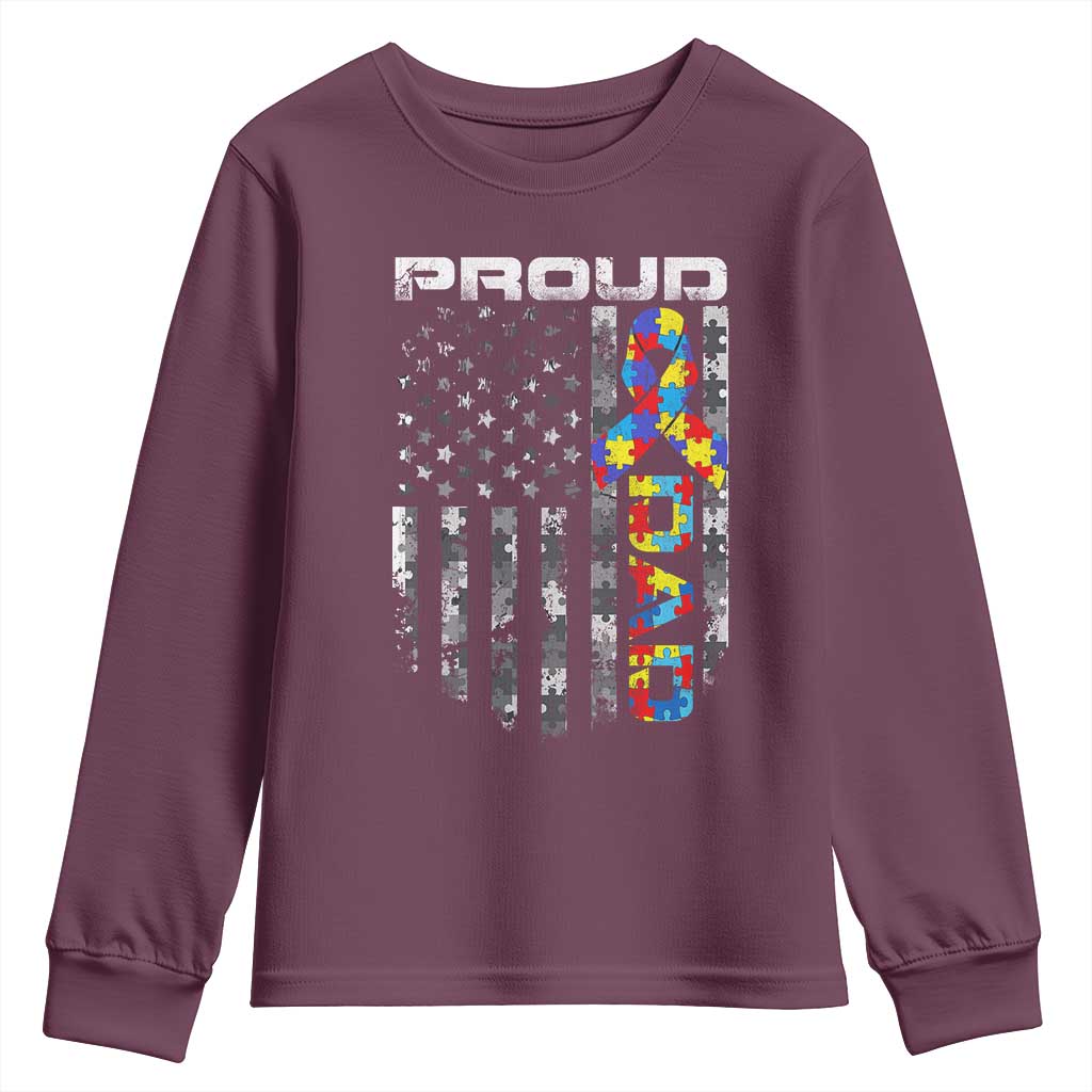 Vintage Proud Autism Dad Youth Sweatshirt USA American Flag Father Day