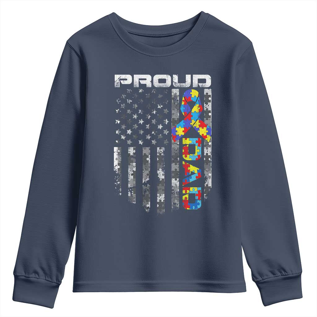 Vintage Proud Autism Dad Youth Sweatshirt USA American Flag Father Day