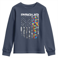 Vintage Proud Autism Dad Youth Sweatshirt USA American Flag Father Day