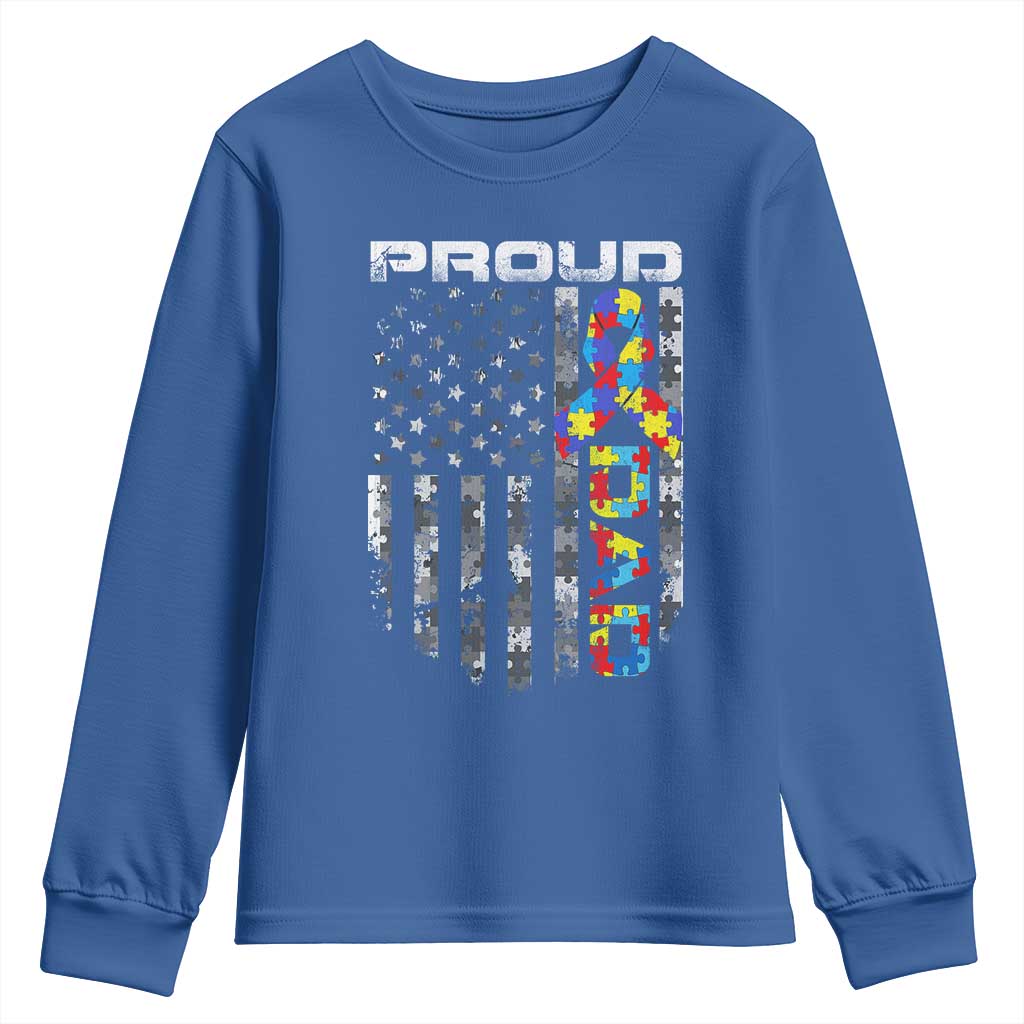 Vintage Proud Autism Dad Youth Sweatshirt USA American Flag Father Day