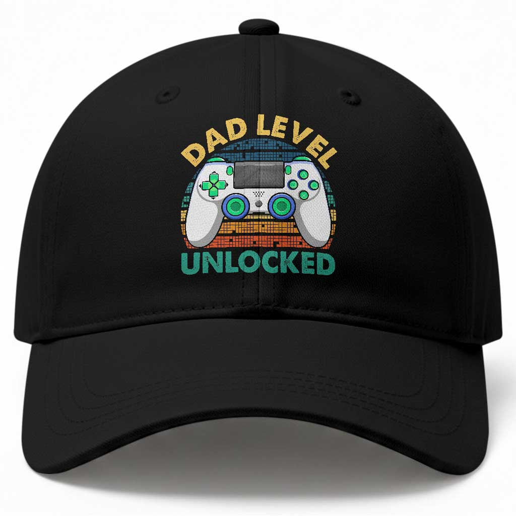 Funny New Dad Baseball Cap Retro Dad Level Unlocked Gaming Gamer