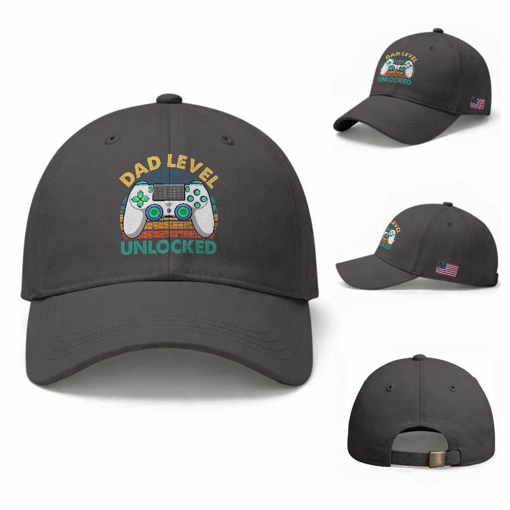 Funny New Dad Baseball Cap Retro Dad Level Unlocked Gaming Gamer
