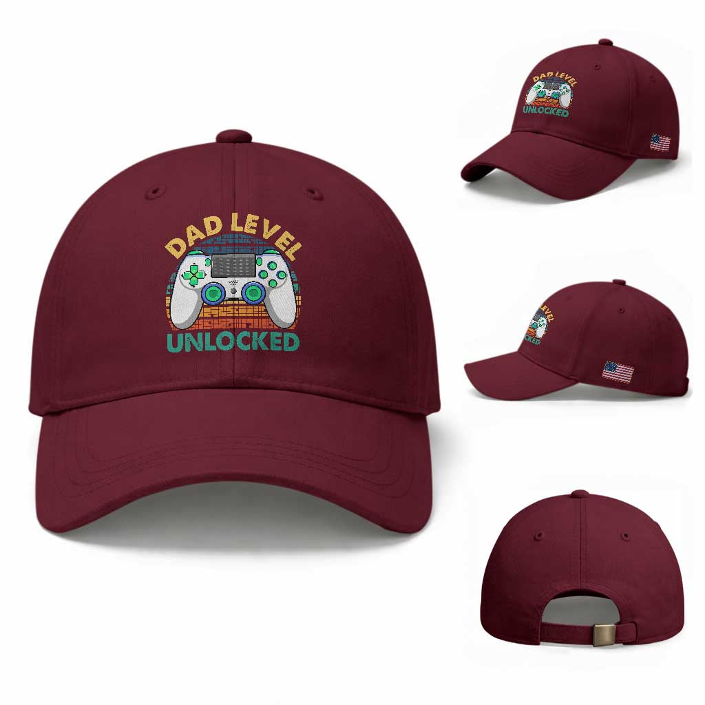 Funny New Dad Baseball Cap Retro Dad Level Unlocked Gaming Gamer