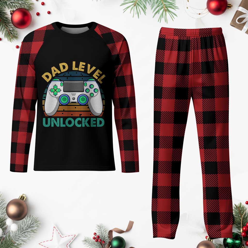 Funny New Dad Plaid Pajama Set Retro Dad Level Unlocked Gaming Gamer - Wonder Print Shop