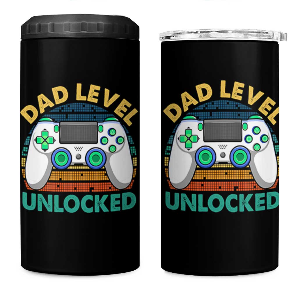 Funny New Dad 4 in 1 Can Cooler Tumbler Retro Dad Level Unlocked Gaming Gamer - Wonder Print Shop