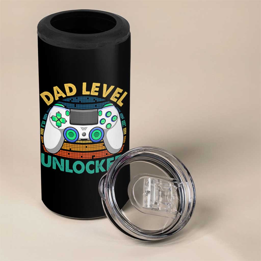 Funny New Dad 4 in 1 Can Cooler Tumbler Retro Dad Level Unlocked Gaming Gamer - Wonder Print Shop