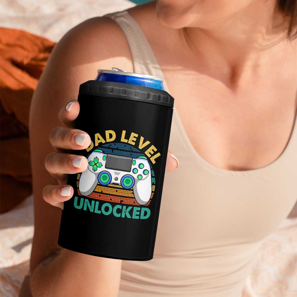 Funny New Dad 4 in 1 Can Cooler Tumbler Retro Dad Level Unlocked Gaming Gamer - Wonder Print Shop
