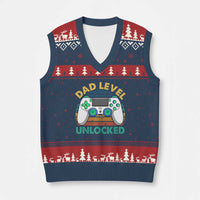 Funny New Dad V-Neck Knit Sweater Vest Retro Dad Level Unlocked Gaming Gamer - Wonder Print Shop