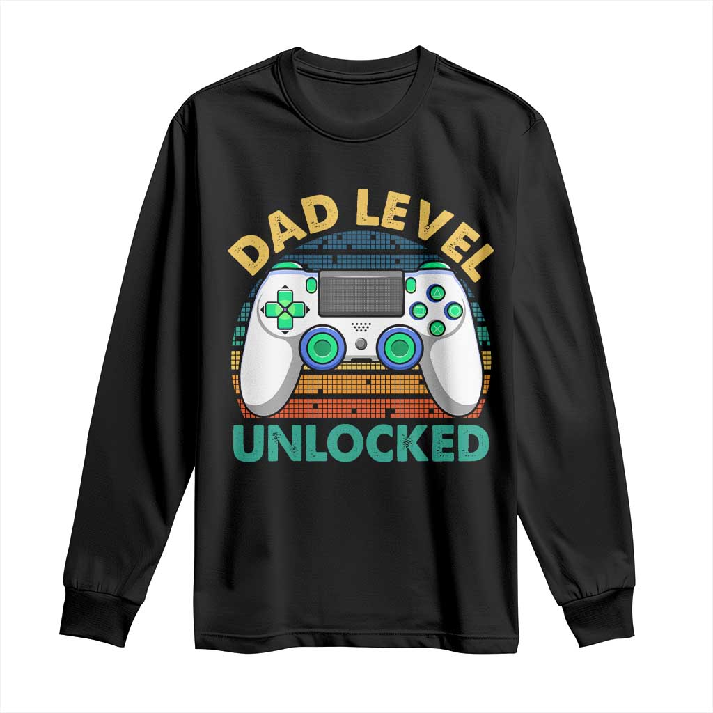 Funny New Dad Long Sleeve Shirt Retro Dad Level Unlocked Gaming Gamer - Wonder Print Shop