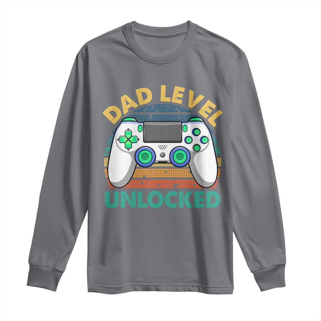 Funny New Dad Long Sleeve Shirt Retro Dad Level Unlocked Gaming Gamer - Wonder Print Shop