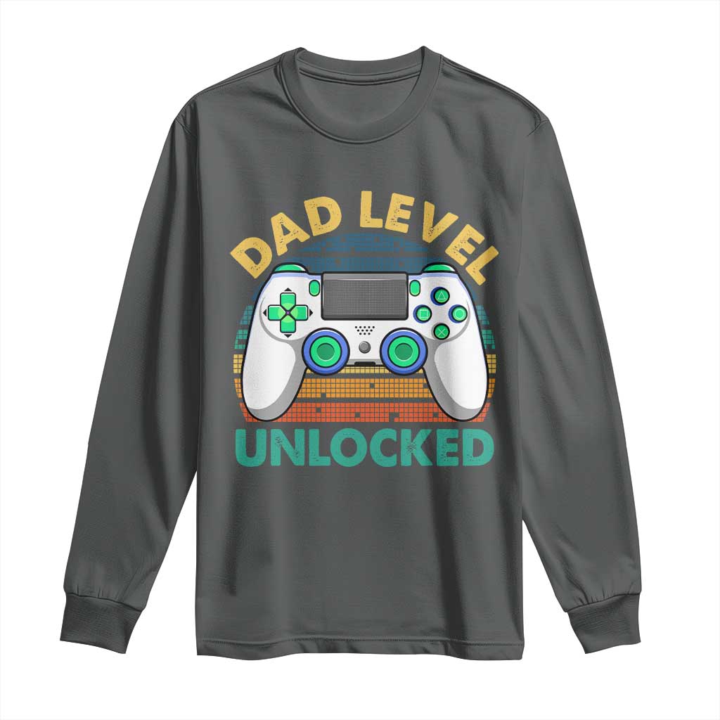 Funny New Dad Long Sleeve Shirt Retro Dad Level Unlocked Gaming Gamer - Wonder Print Shop