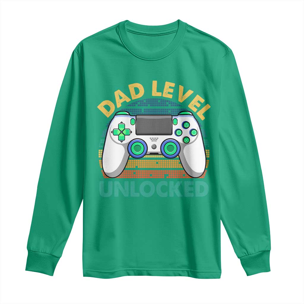 Funny New Dad Long Sleeve Shirt Retro Dad Level Unlocked Gaming Gamer - Wonder Print Shop