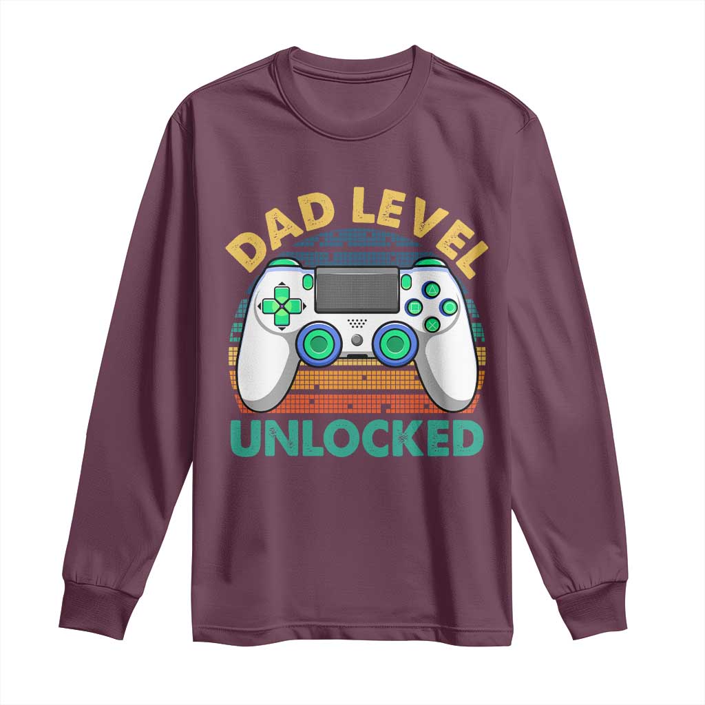 Funny New Dad Long Sleeve Shirt Retro Dad Level Unlocked Gaming Gamer - Wonder Print Shop