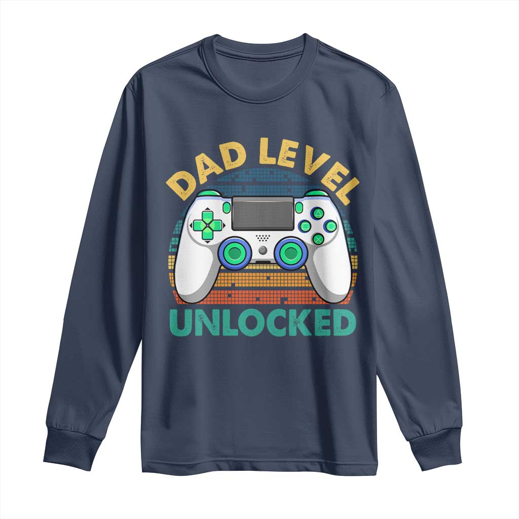 Funny New Dad Long Sleeve Shirt Retro Dad Level Unlocked Gaming Gamer - Wonder Print Shop