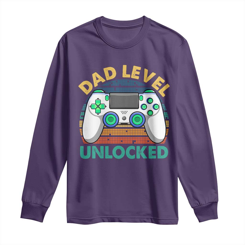 Funny New Dad Long Sleeve Shirt Retro Dad Level Unlocked Gaming Gamer - Wonder Print Shop