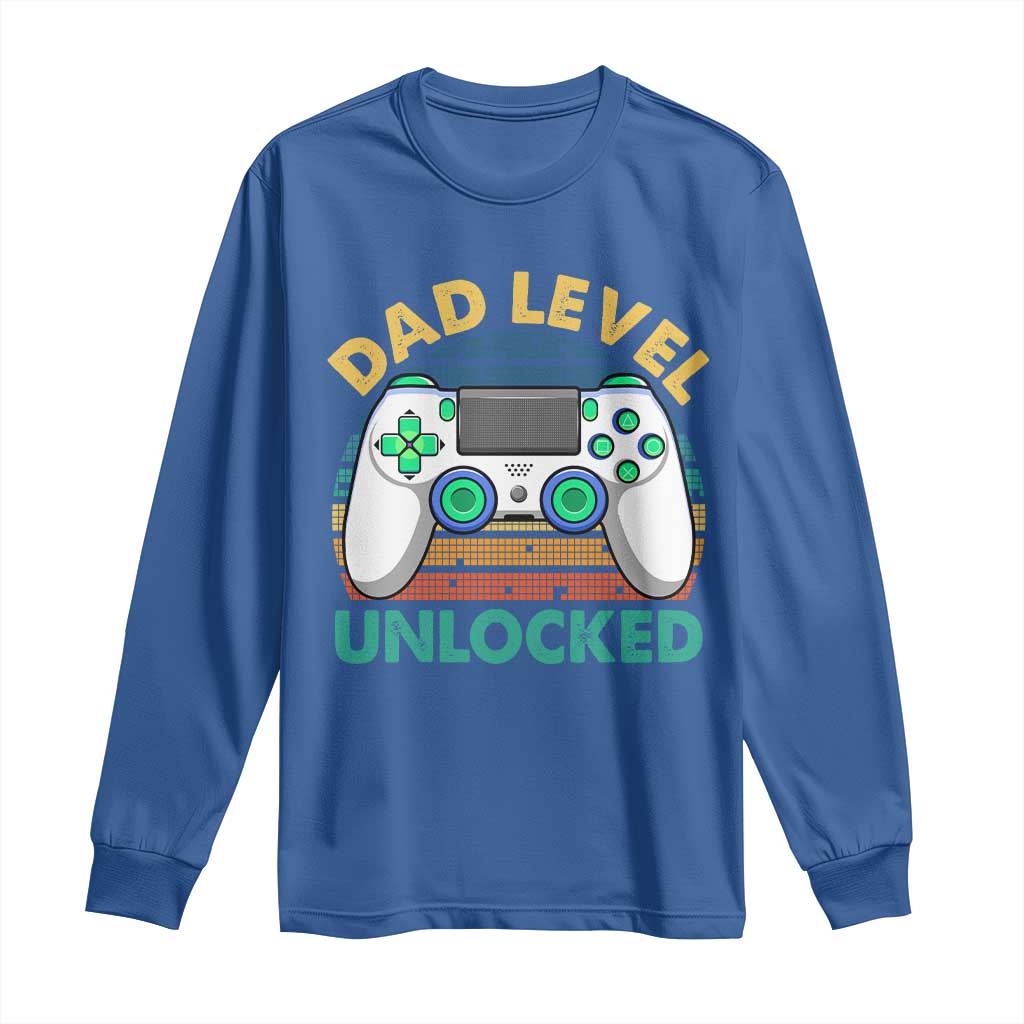 Funny New Dad Long Sleeve Shirt Retro Dad Level Unlocked Gaming Gamer - Wonder Print Shop