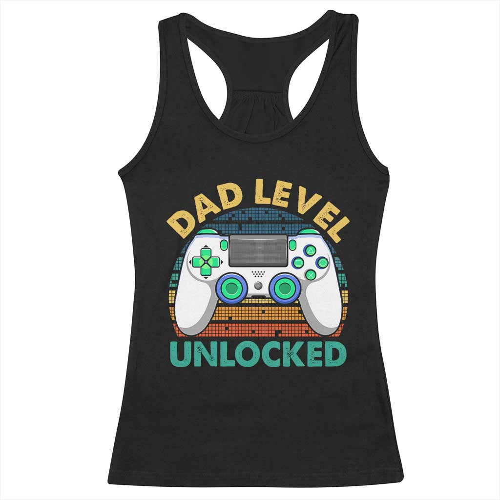 Funny New Dad Racerback Tank Top Retro Dad Level Unlocked Gaming Gamer - Wonder Print Shop