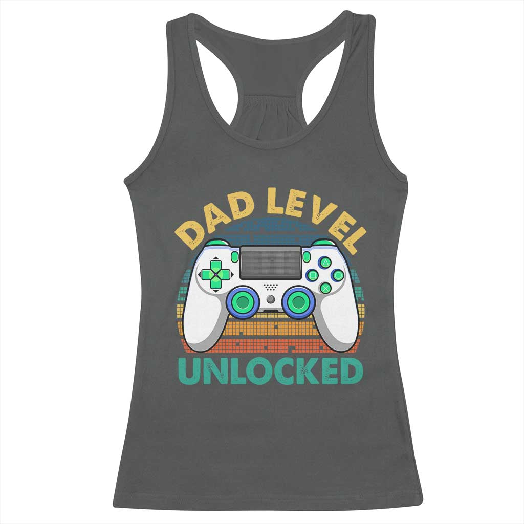 Funny New Dad Racerback Tank Top Retro Dad Level Unlocked Gaming Gamer - Wonder Print Shop