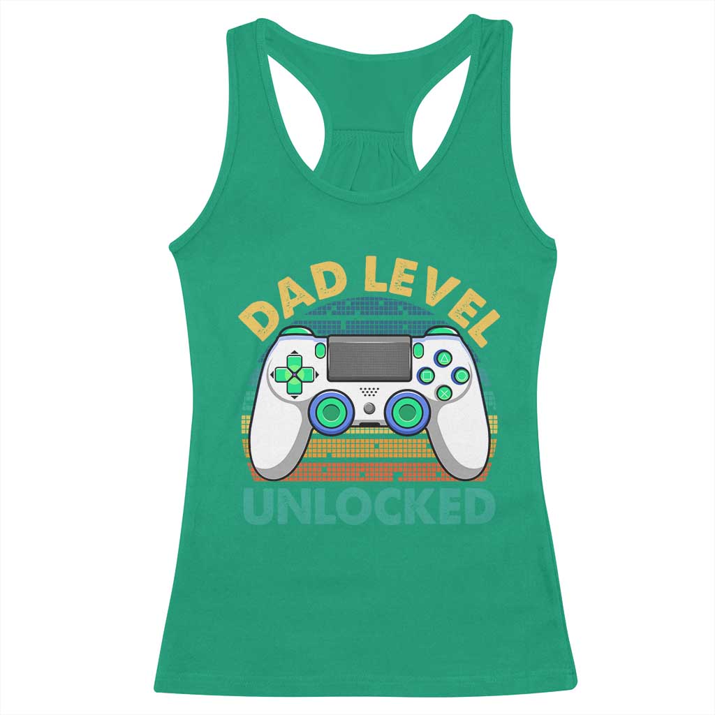 Funny New Dad Racerback Tank Top Retro Dad Level Unlocked Gaming Gamer - Wonder Print Shop