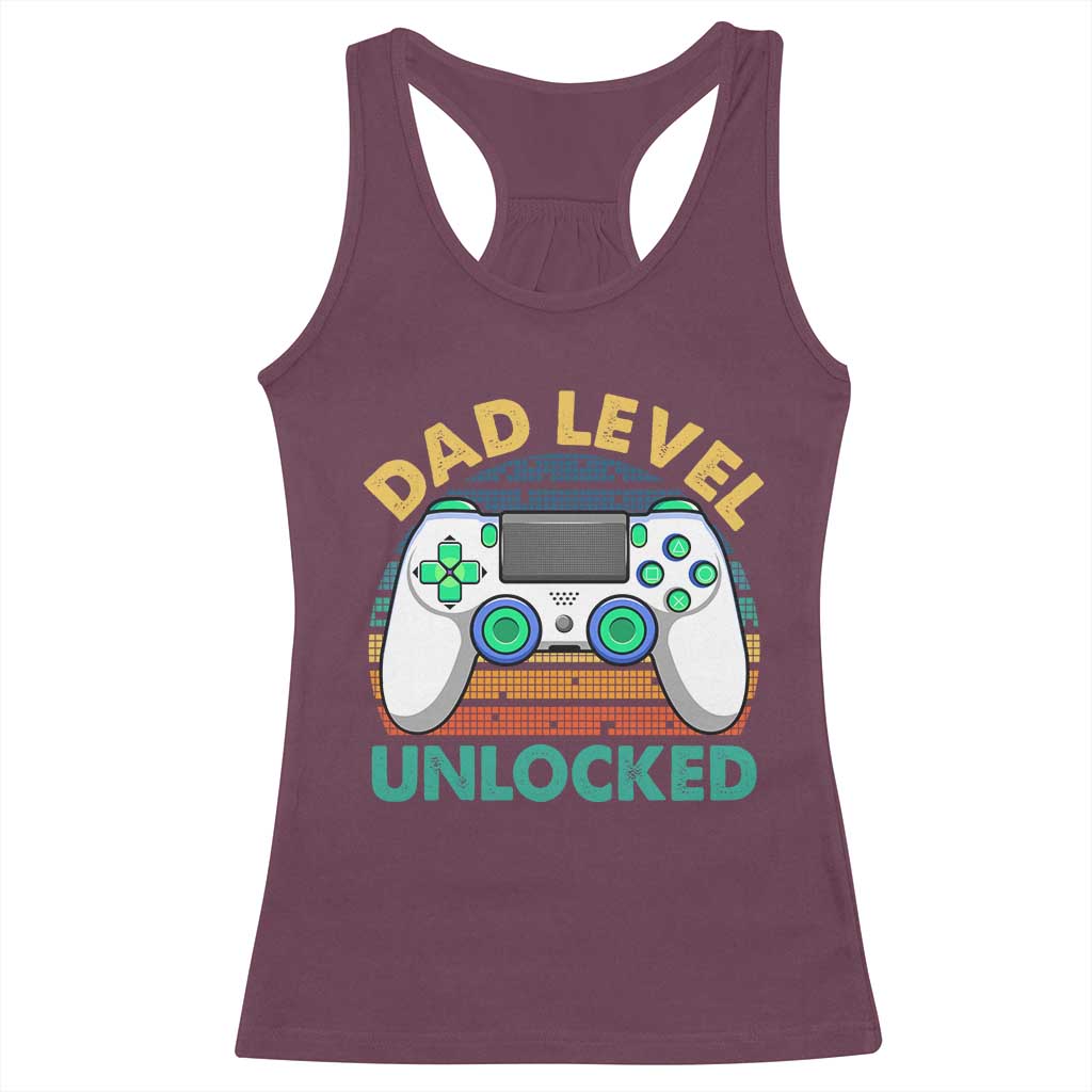 Funny New Dad Racerback Tank Top Retro Dad Level Unlocked Gaming Gamer - Wonder Print Shop