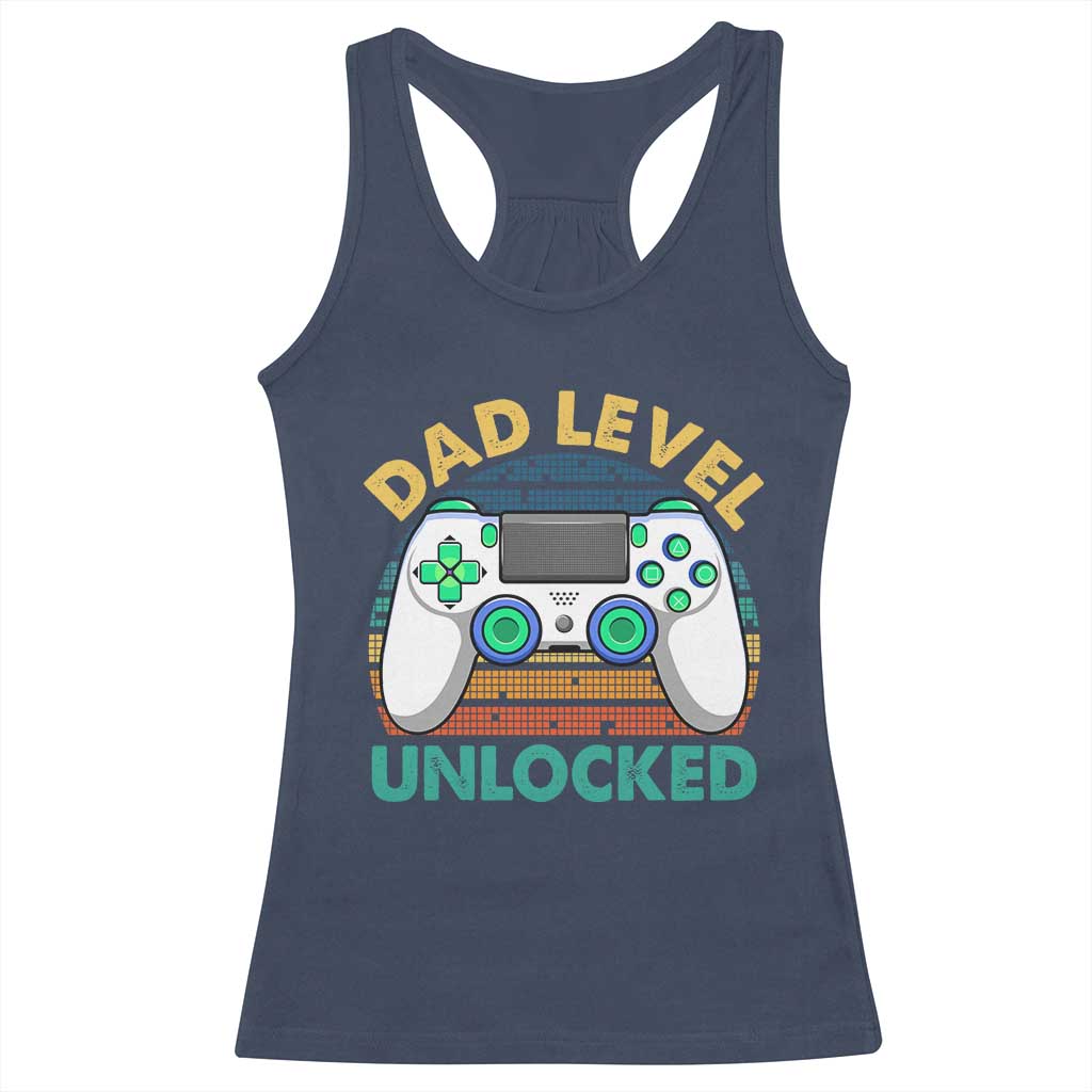 Funny New Dad Racerback Tank Top Retro Dad Level Unlocked Gaming Gamer - Wonder Print Shop