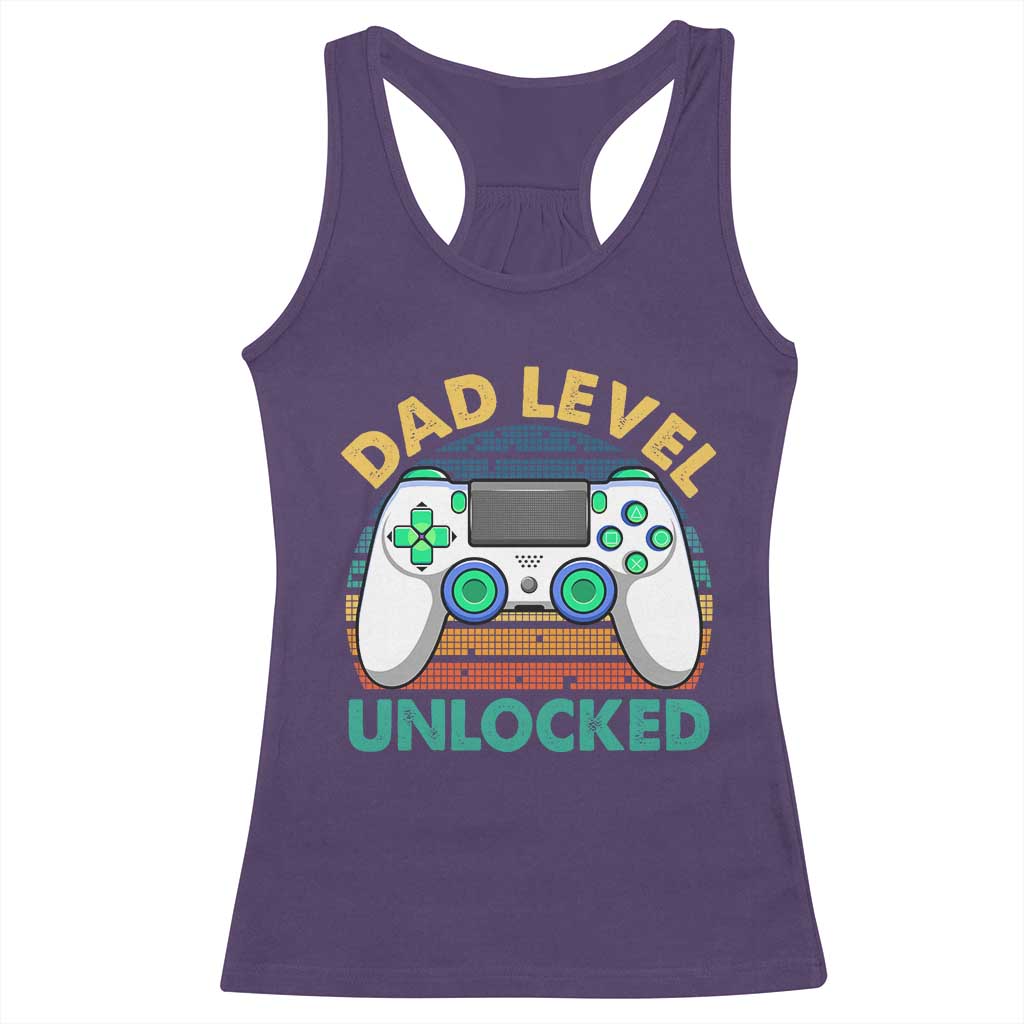 Funny New Dad Racerback Tank Top Retro Dad Level Unlocked Gaming Gamer - Wonder Print Shop
