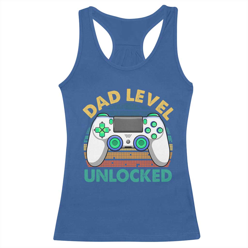 Funny New Dad Racerback Tank Top Retro Dad Level Unlocked Gaming Gamer - Wonder Print Shop