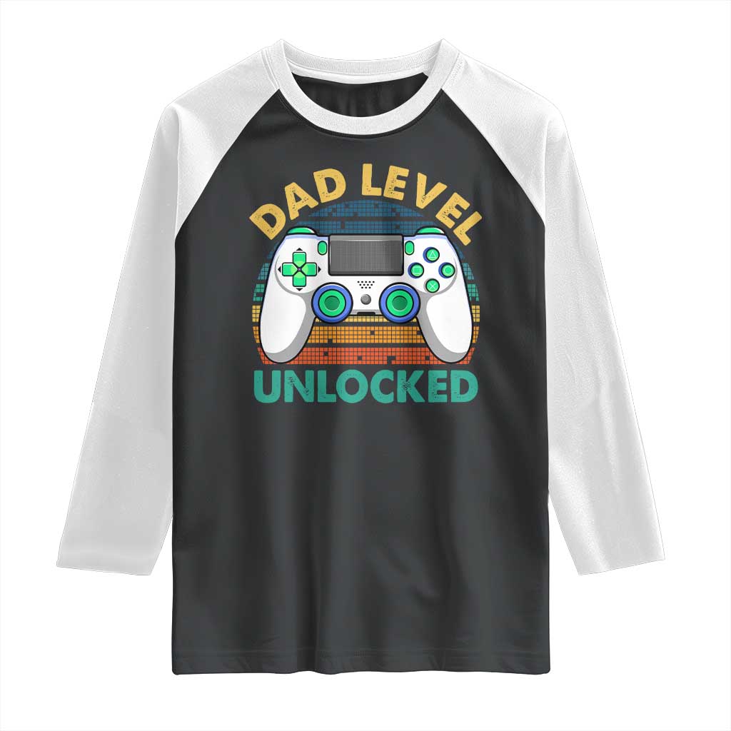 Funny New Dad Raglan Shirt Retro Dad Level Unlocked Gaming Gamer - Wonder Print Shop