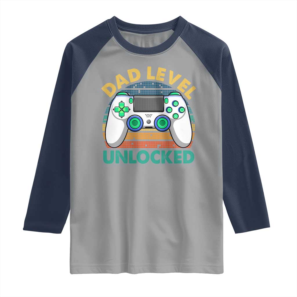 Funny New Dad Raglan Shirt Retro Dad Level Unlocked Gaming Gamer - Wonder Print Shop
