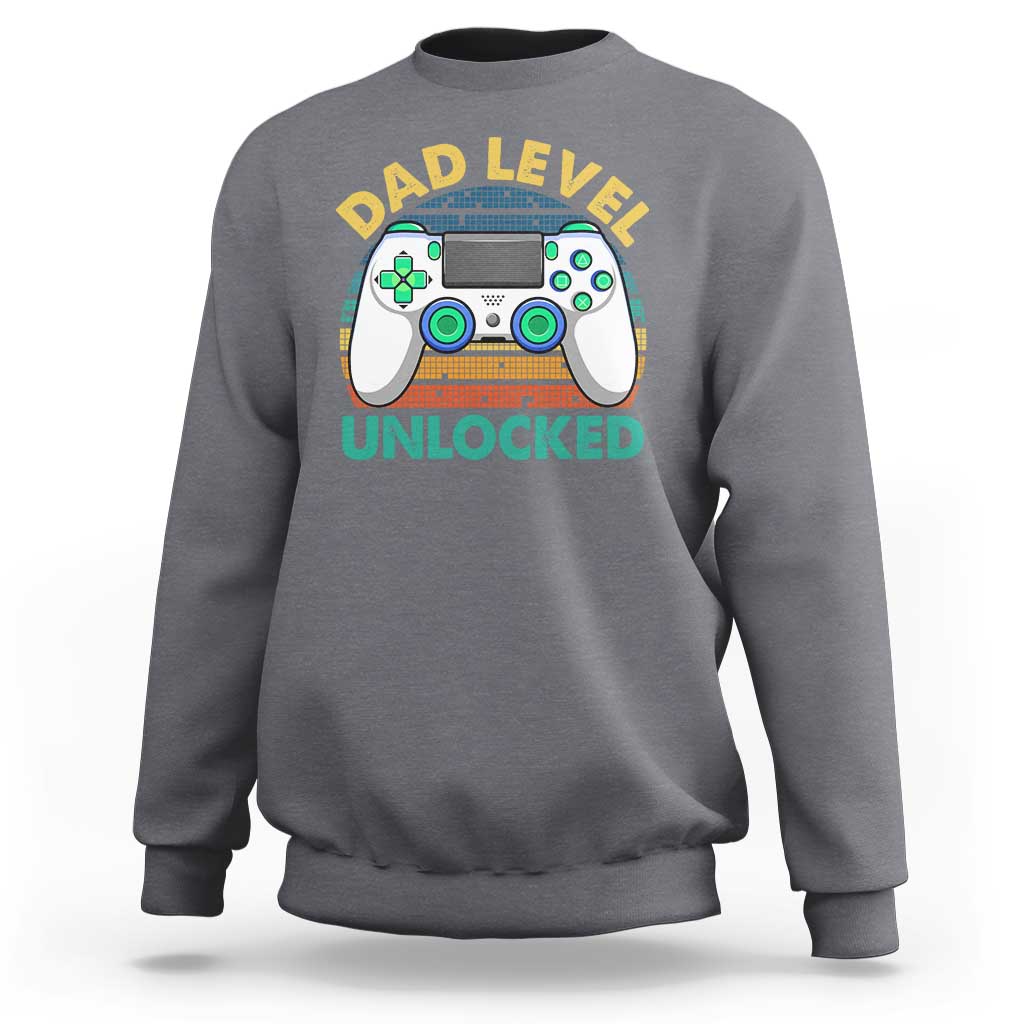 Funny New Dad Sweatshirt Retro Dad Level Unlocked Gaming Gamer - Wonder Print Shop