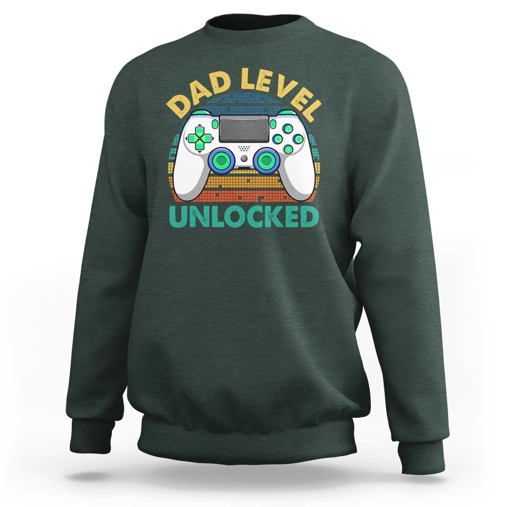Funny New Dad Sweatshirt Retro Dad Level Unlocked Gaming Gamer - Wonder Print Shop