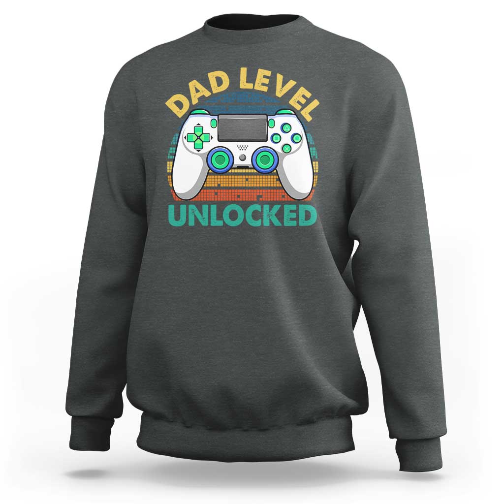 Funny New Dad Sweatshirt Retro Dad Level Unlocked Gaming Gamer - Wonder Print Shop