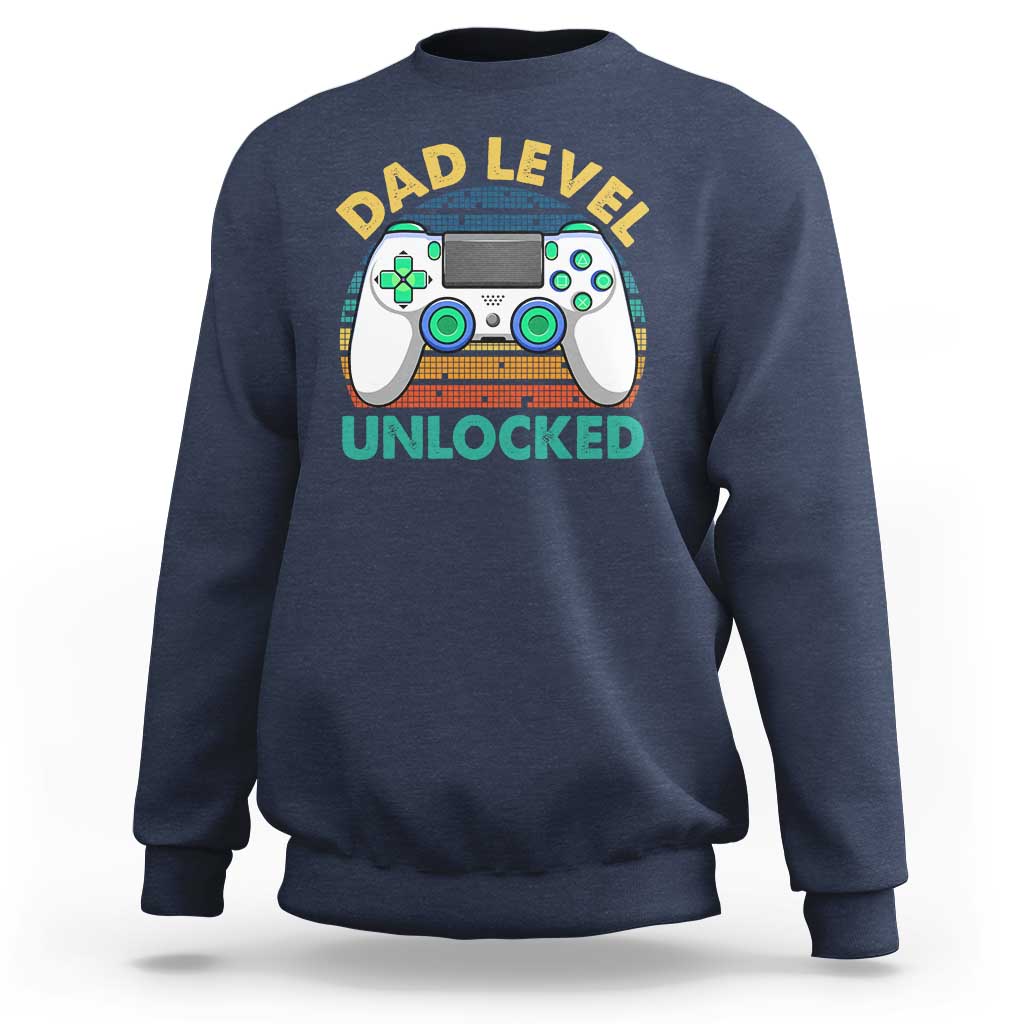 Funny New Dad Sweatshirt Retro Dad Level Unlocked Gaming Gamer - Wonder Print Shop