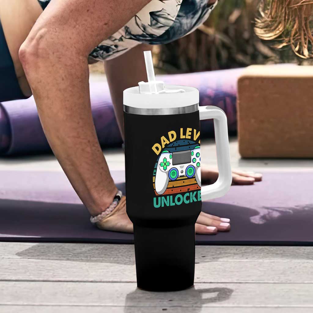 Funny New Dad Tumbler With Handle Retro Dad Level Unlocked Gaming Gamer - Wonder Print Shop