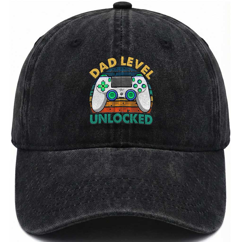 Funny New Dad Washed Cotton Baseball Cap Retro Dad Level Unlocked Gaming Gamer