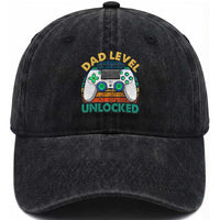 Funny New Dad Washed Cotton Baseball Cap Retro Dad Level Unlocked Gaming Gamer
