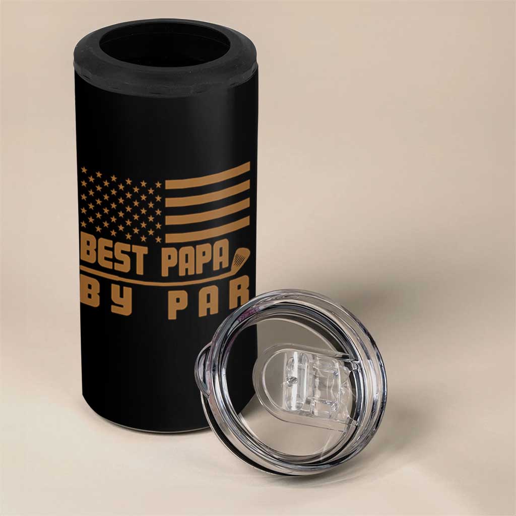 Golf Dad 4 in 1 Can Cooler Tumbler Best Papa By Par American Flag Golfer Fathers Day Gifts