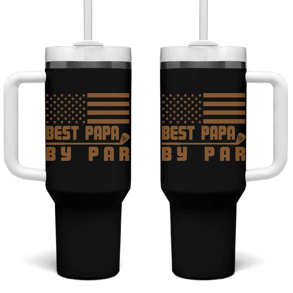 Golf Dad Tumbler With Handle Best Papa By Par American Flag Golfer Fathers Day Gifts