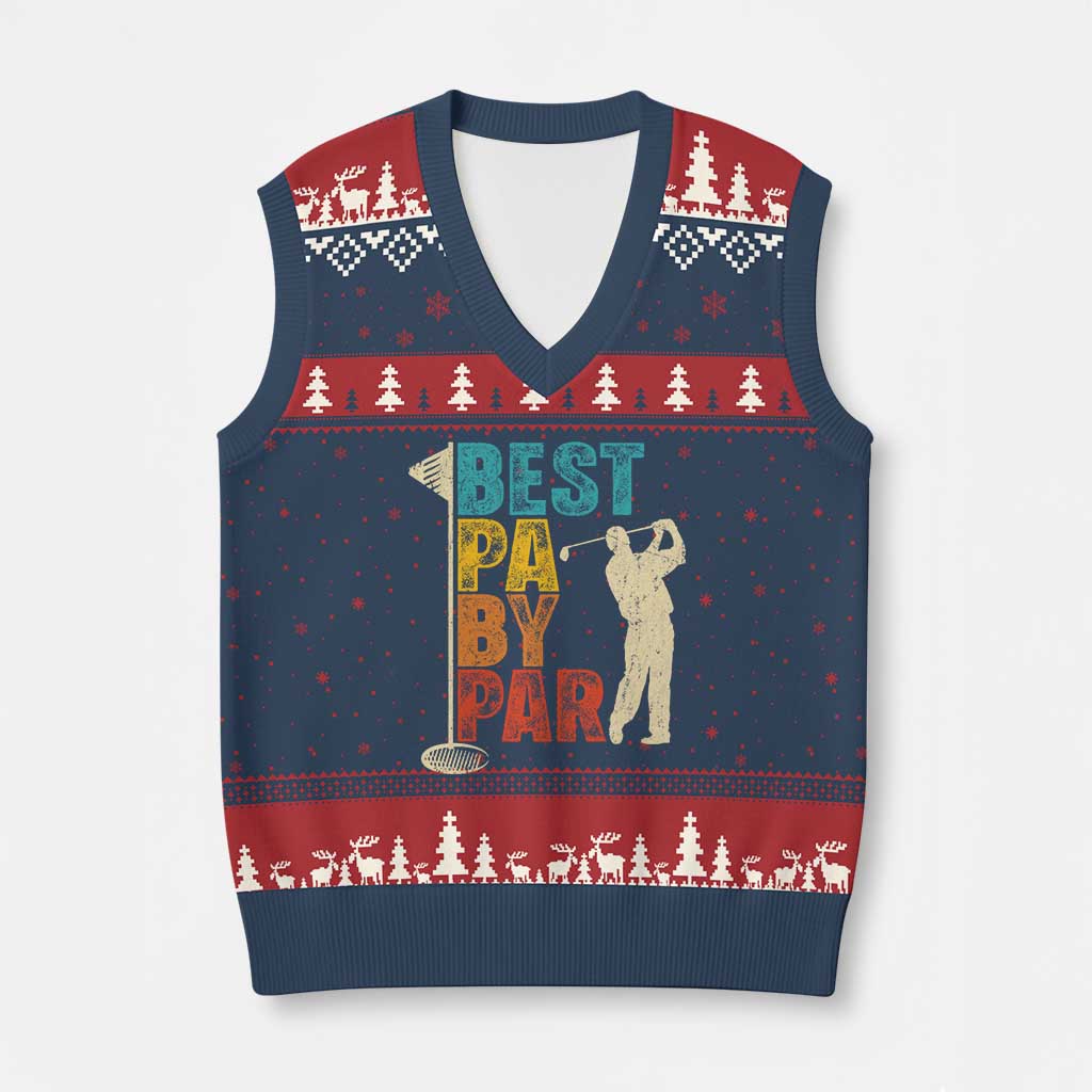 Golf Gifts for Dad V-Neck Knit Sweater Vest Retro Best Pa By Par Fathers Day - Wonder Print Shop