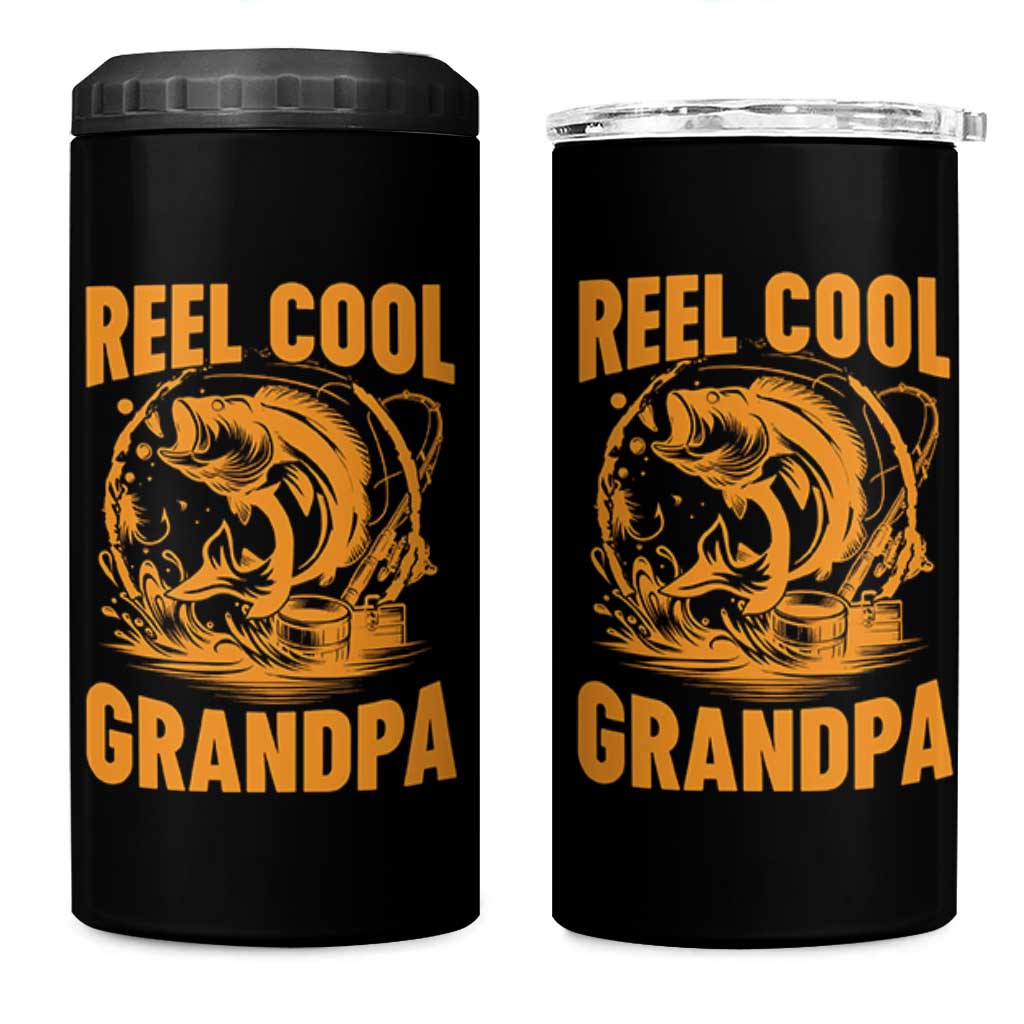 Funny Fishing Vintage Reel Cool Grandpa 4 in 1 Can Cooler Tumbler