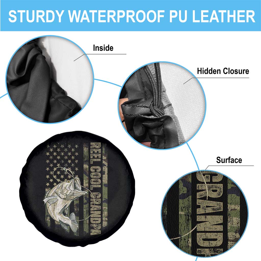 Funny Fishing Vintage Reel Cool Grandpa Spare Tire Cover Camo American Flag USA Bass Fish Fisherman