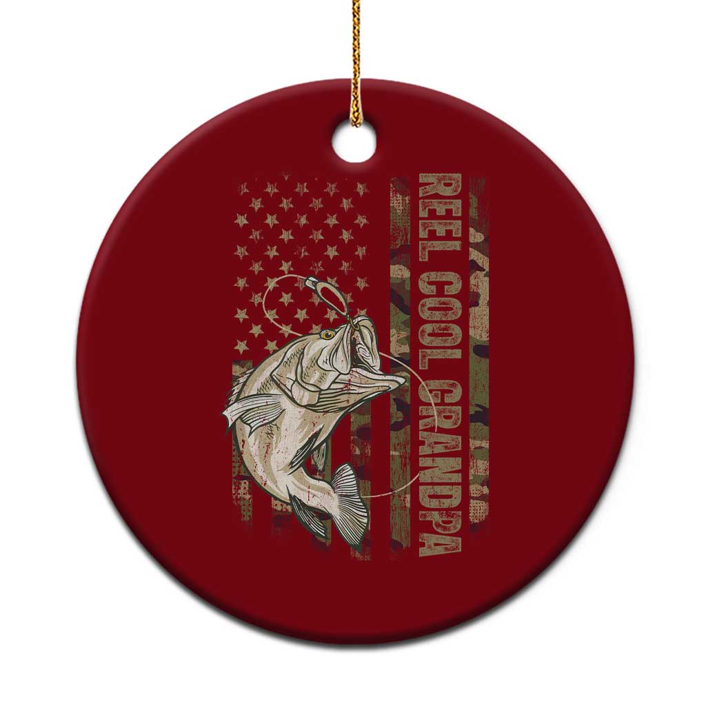 Funny Fishing Vintage Reel Cool Grandpa Ceramic Ornament Camo American Flag USA Bass Fish Fisherman - Wonder Print Shop