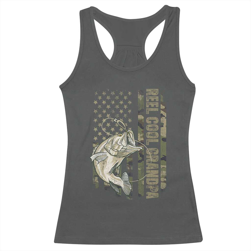 Funny Fishing Vintage Reel Cool Grandpa Racerback Tank Top Camo American Flag USA Bass Fish Fisherman