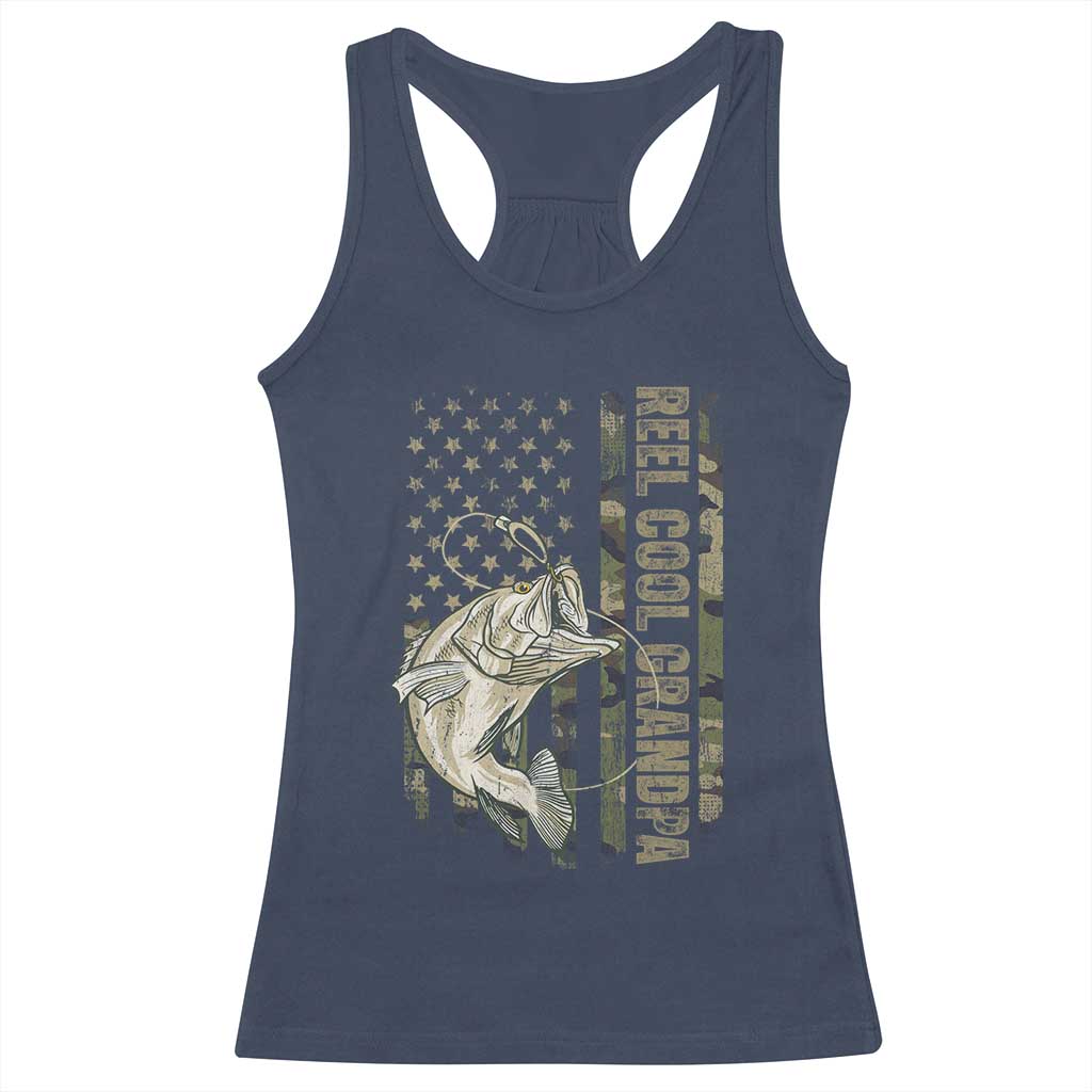 Funny Fishing Vintage Reel Cool Grandpa Racerback Tank Top Camo American Flag USA Bass Fish Fisherman