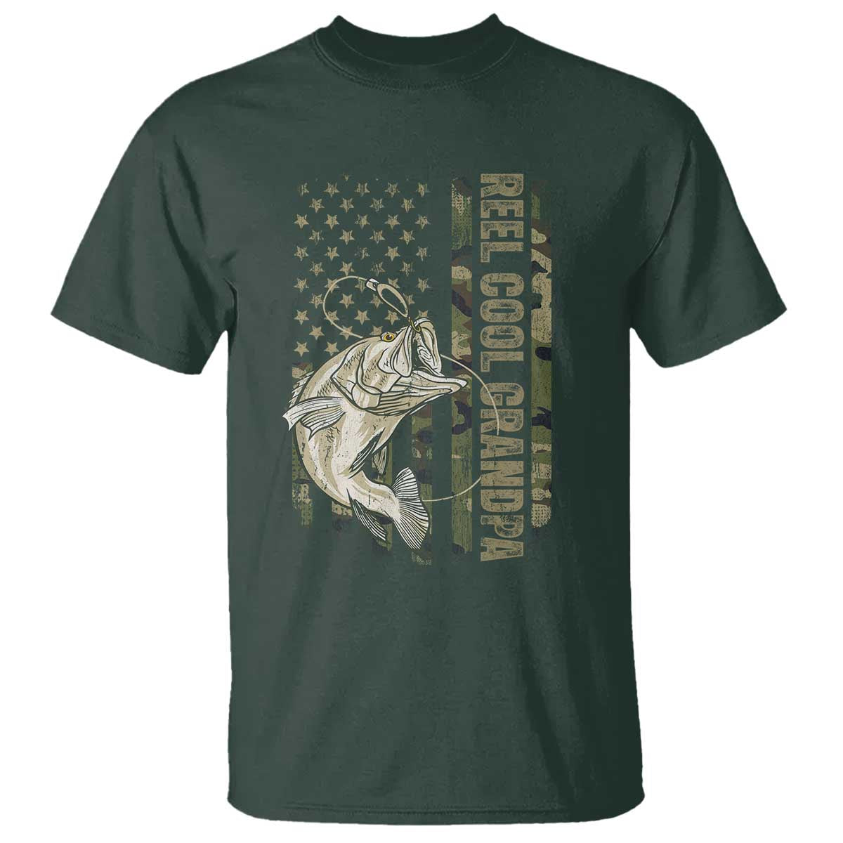 Funny Fishing Vintage Reel Cool Grandpa T Shirt Camo American Flag USA Bass Fish Fisherman