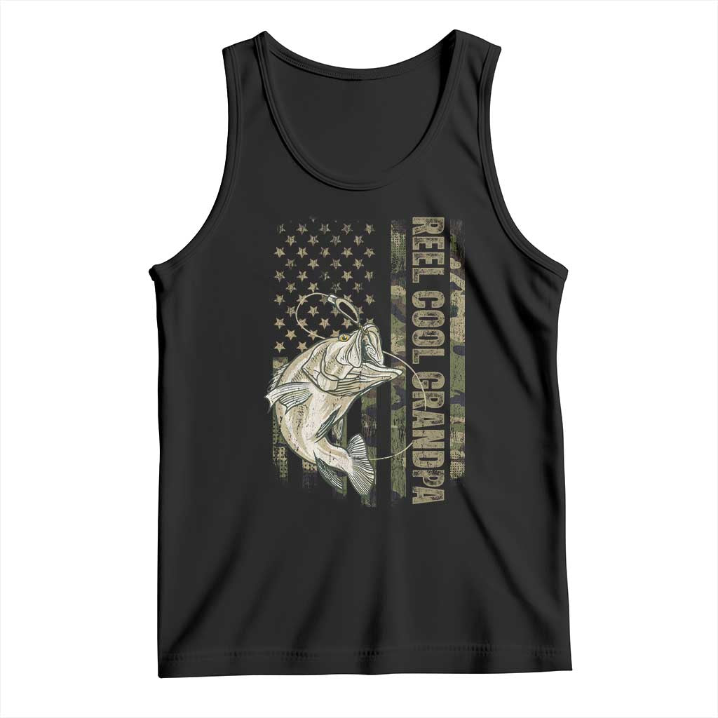 Funny Fishing Vintage Reel Cool Grandpa Tank Top Camo American Flag USA Bass Fish Fisherman