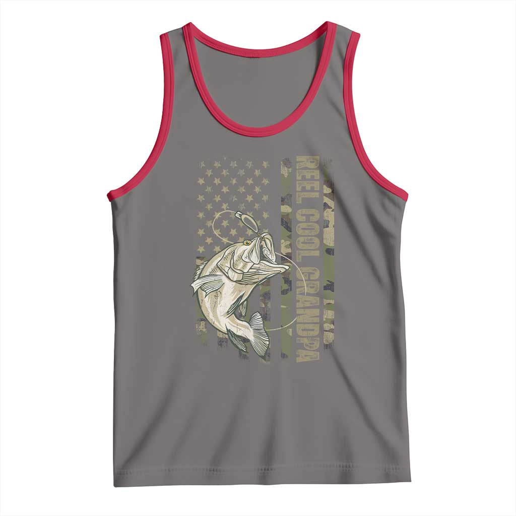 Funny Fishing Vintage Reel Cool Grandpa Tank Top Camo American Flag USA Bass Fish Fisherman