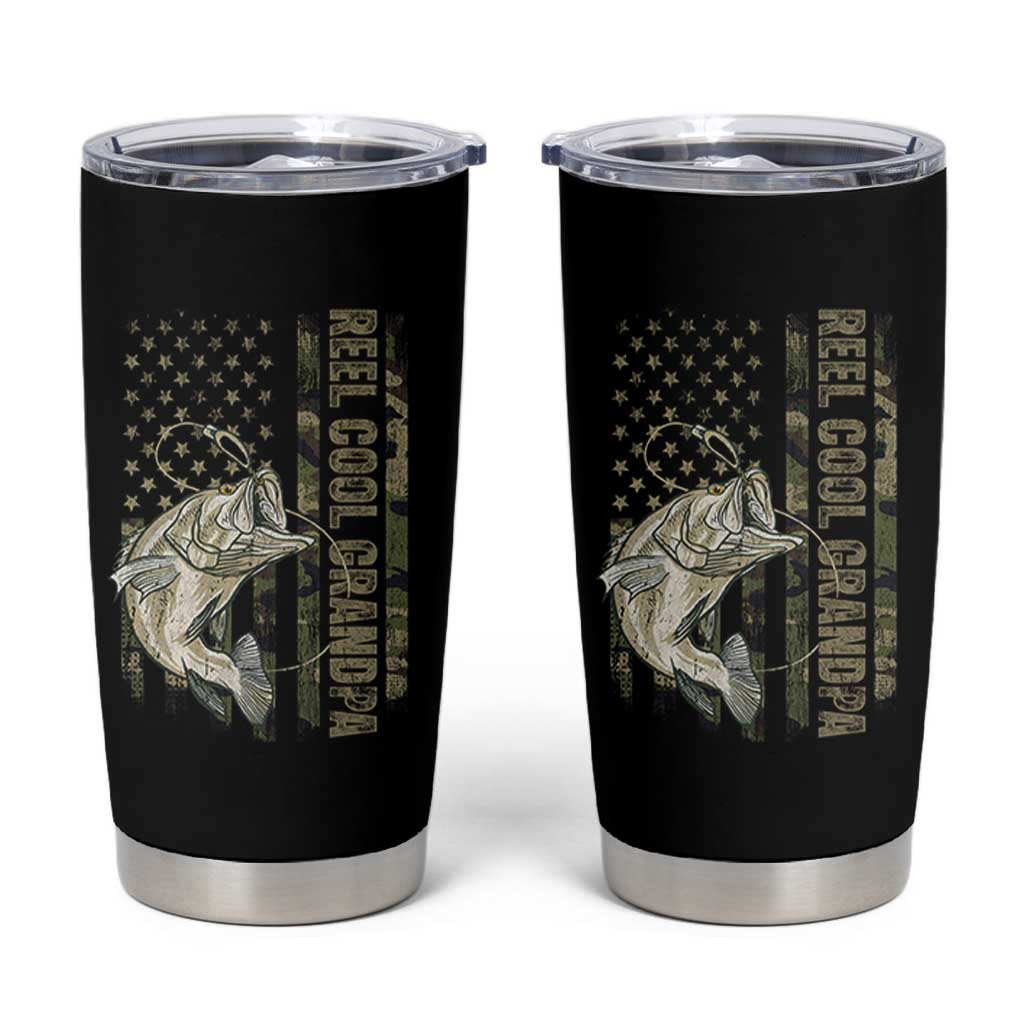 Funny Fishing Vintage Reel Cool Grandpa Tumbler Cup Camo American Flag USA Bass Fish Fisherman